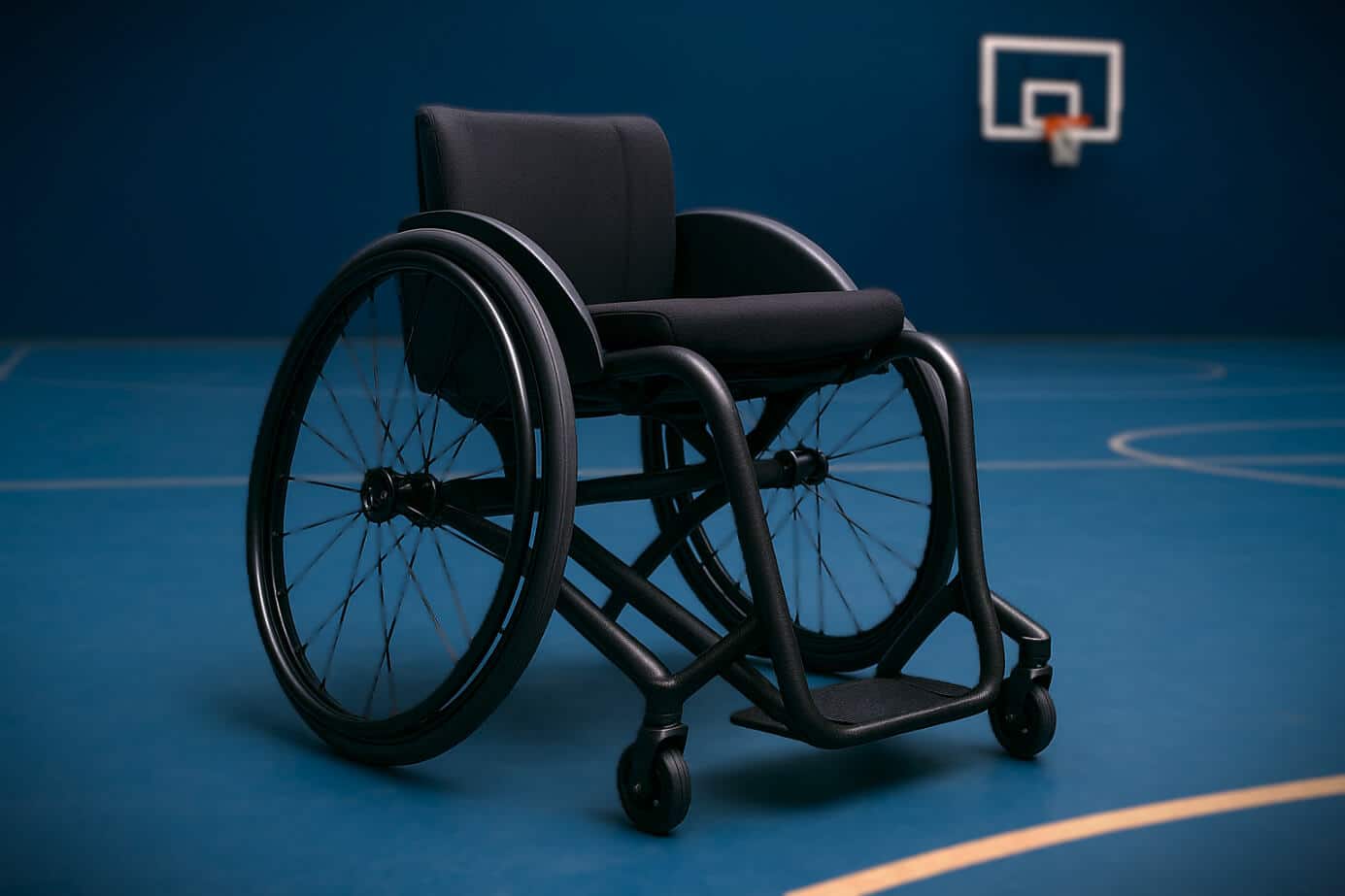 Fauteuil roulant en fibre de carbone pour la pratique du handi-basket, design moderne et ergonomique