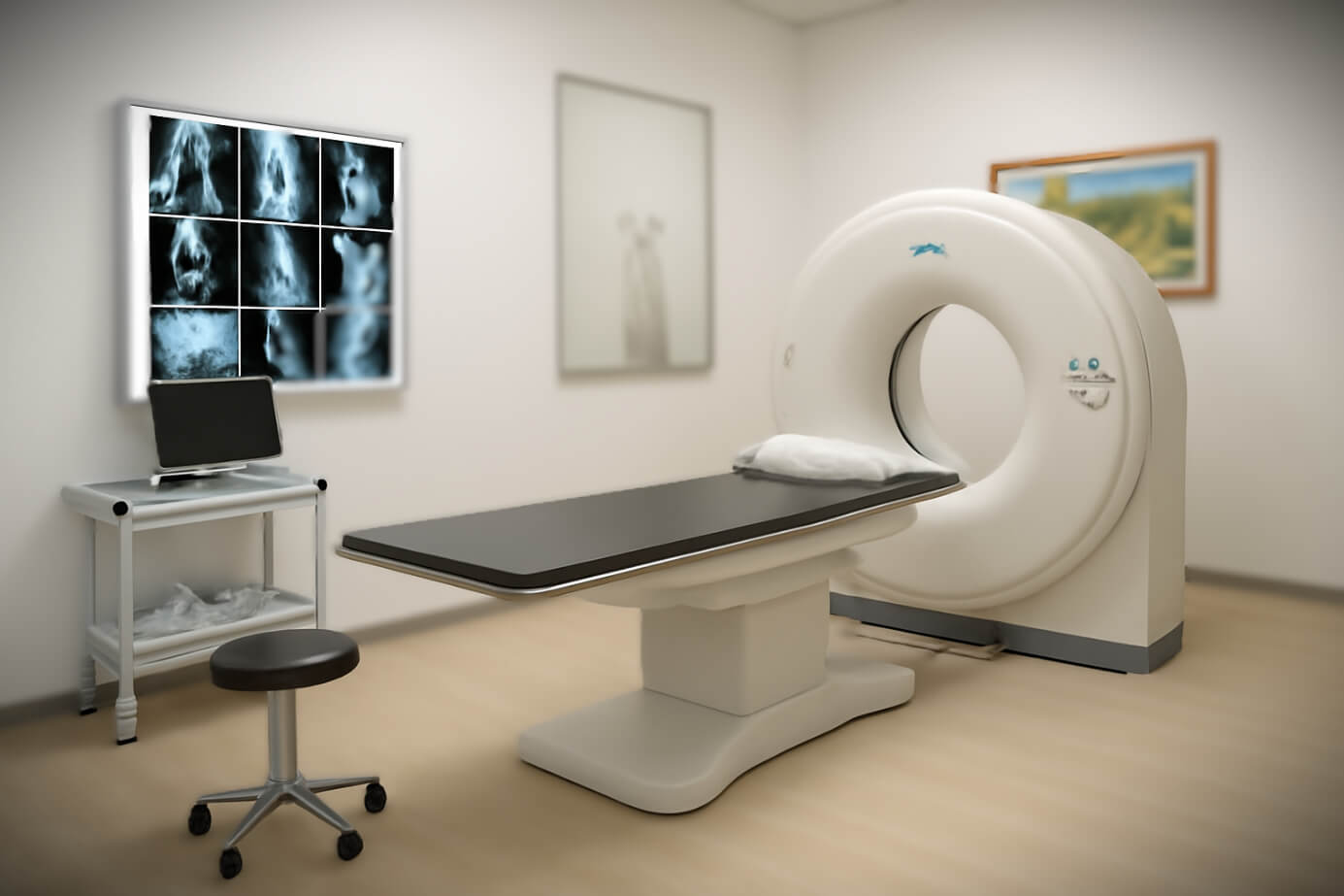 salle d’imagerie médicale avec une table en fibre de carbone, pour une radio transparence, une légèreté et une résistance exceptionnelles
